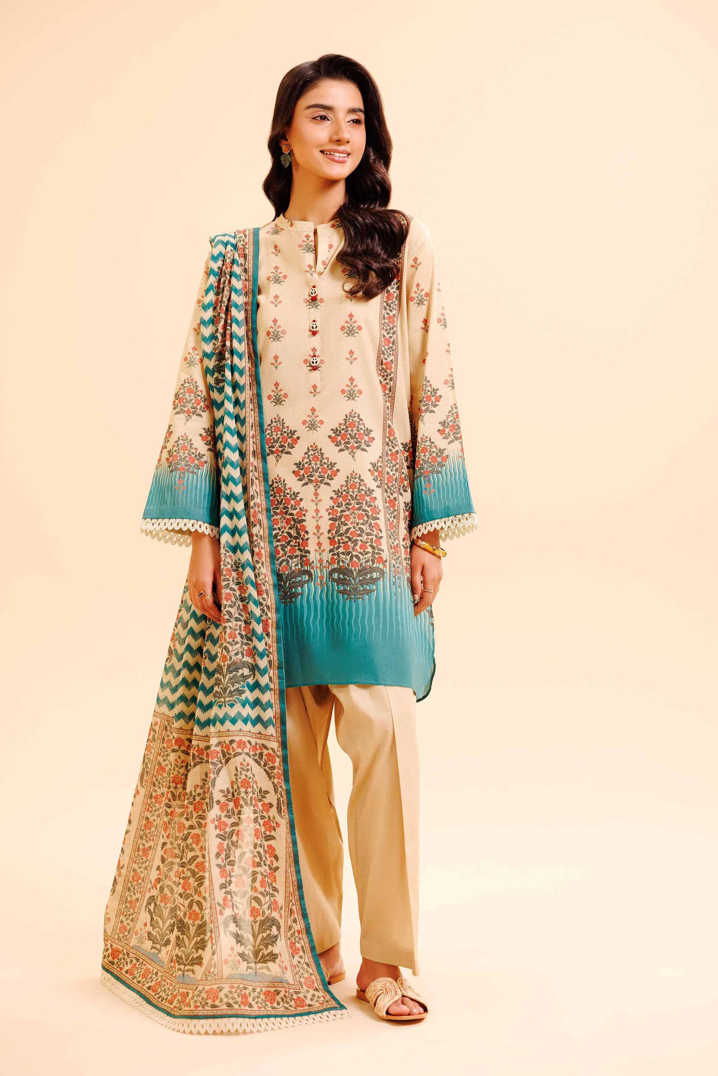 3 Pcs Unstitched Printed Lawn Suit by Nishat