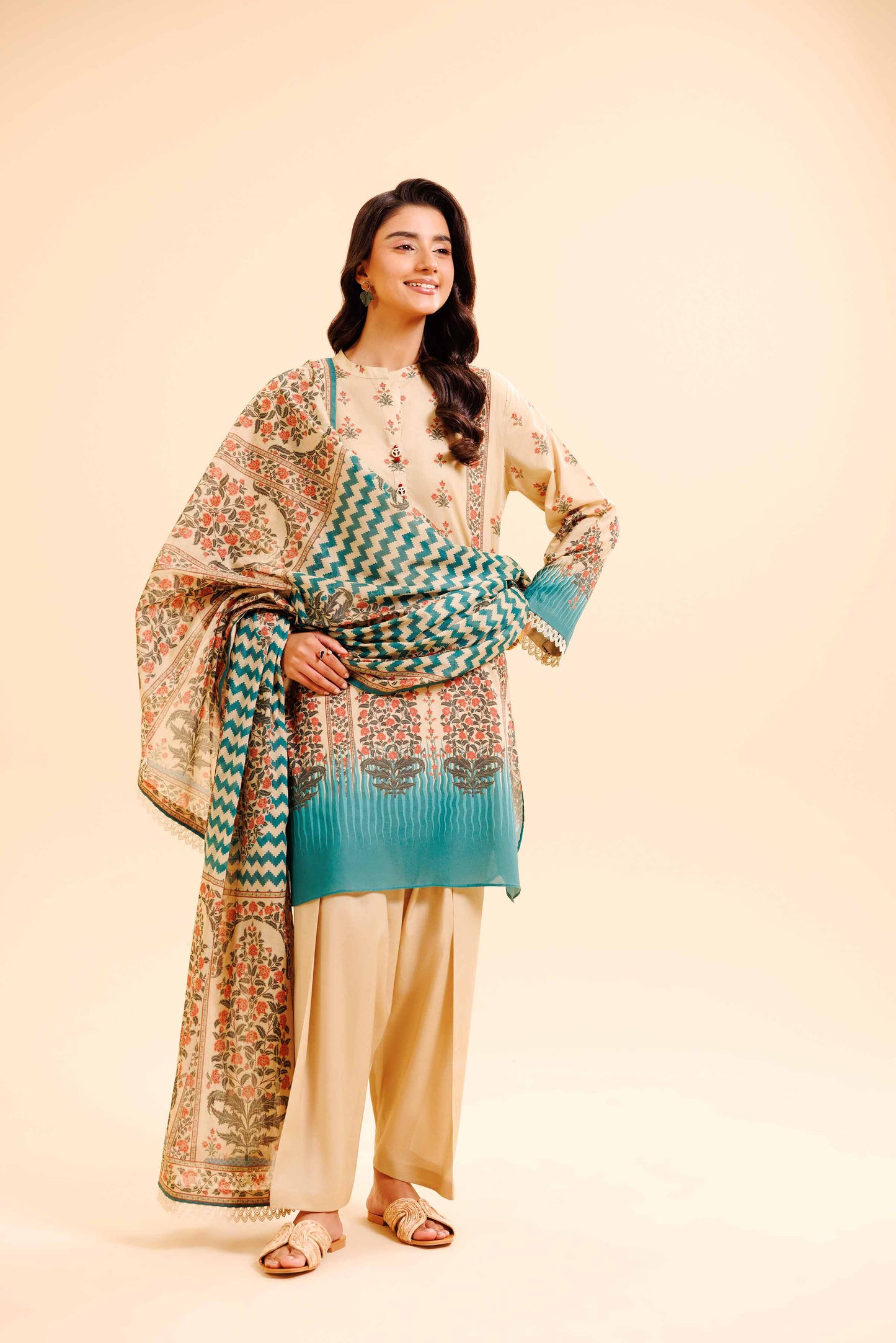 3 Pcs Unstitched Printed Lawn Suit by Nishat