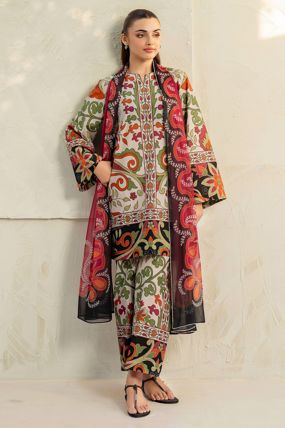 3 Pcs Unstitched Printed Lawn Suit DN-790