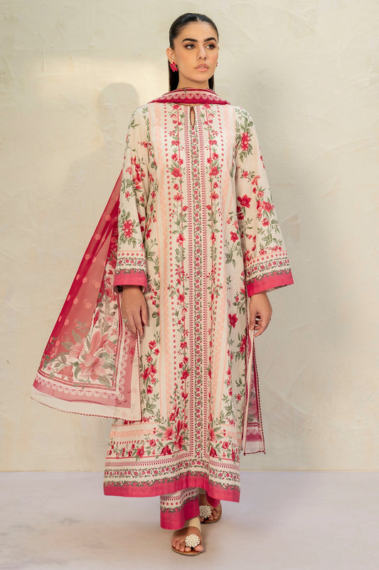 3 Pcs Unstitched Printed Lawn Suit DN-810