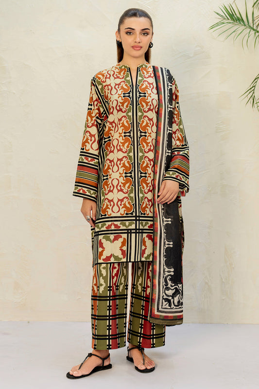 3 Pcs Unstitched Printed Lawn Suit DN-820