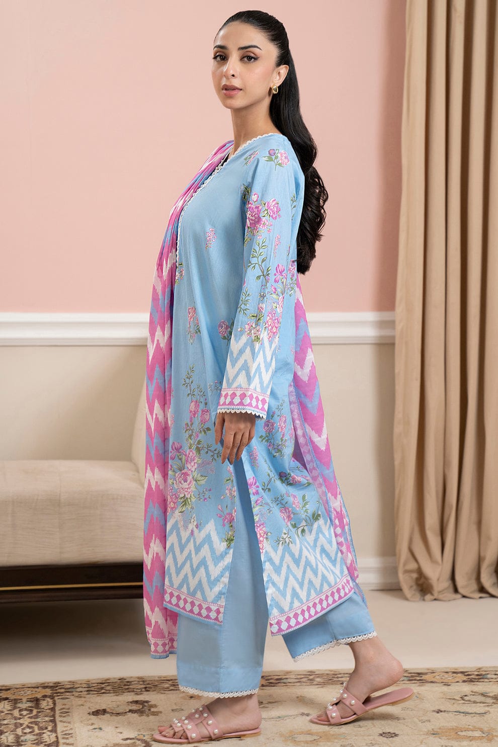 3 Pcs Unstitched Printed Lawn Suit by ZELLBURY