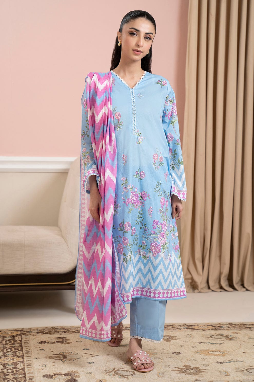 3 Pcs Unstitched Printed Lawn Suit by ZELLBURY