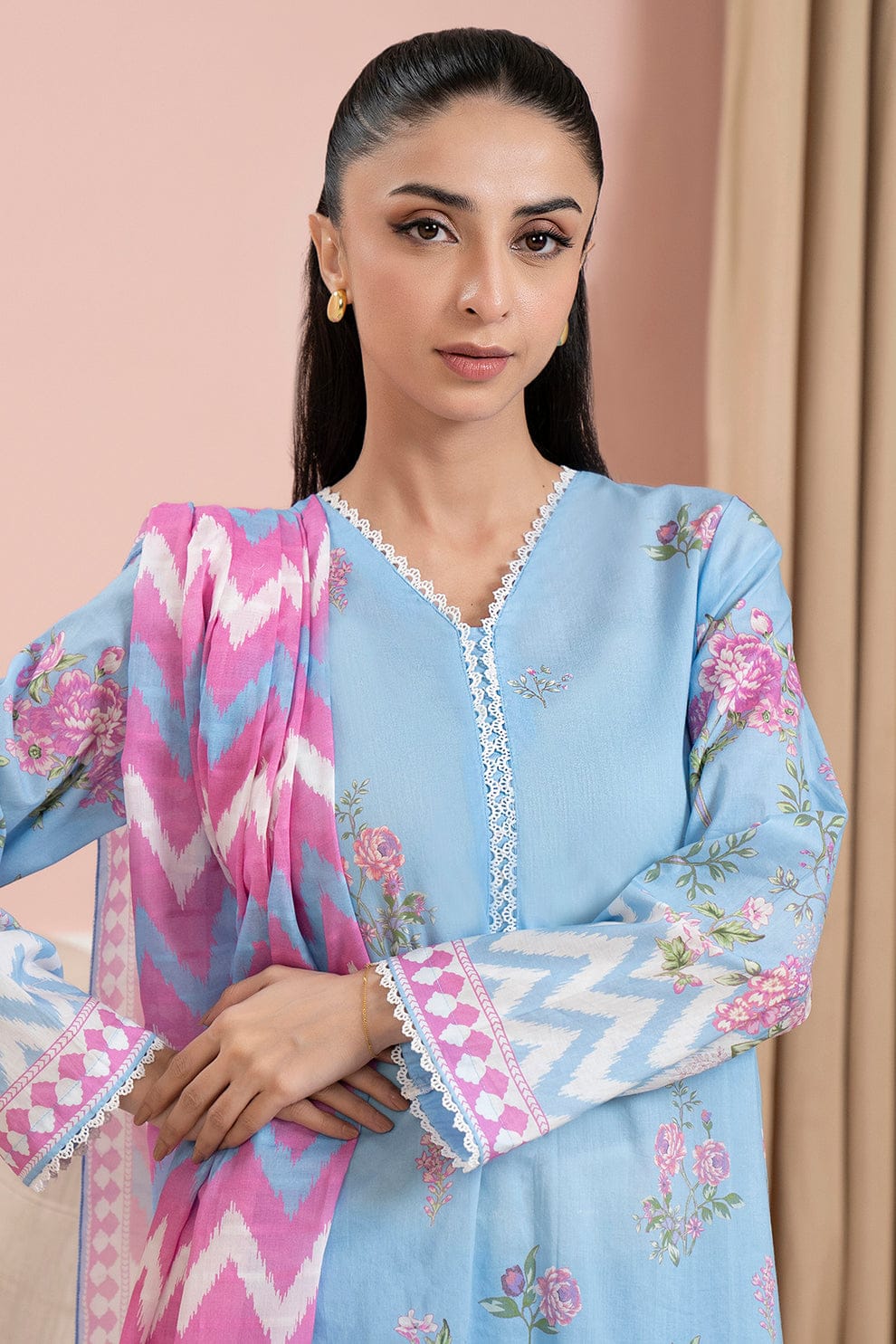 3 Pcs Unstitched Printed Lawn Suit by ZELLBURY