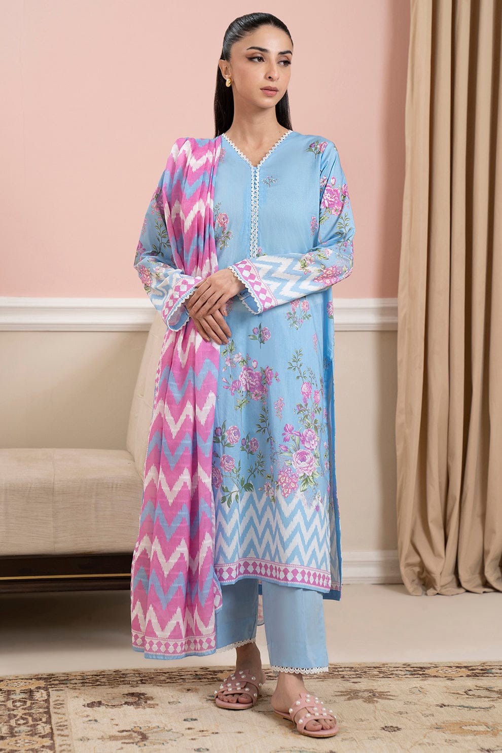 3 Pcs Unstitched Printed Lawn Suit by ZELLBURY