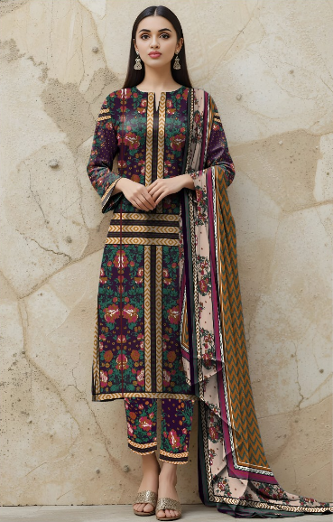 3 Pcs Unstitched Printed Lawn Suit DN-850