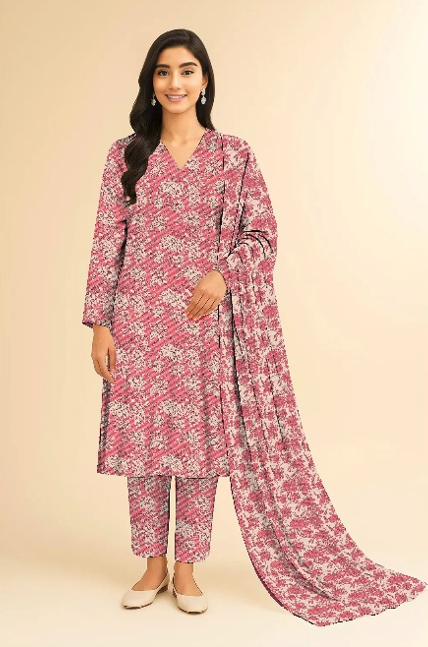 3 Pcs Unstitched Printed Lawn Suit DN-660